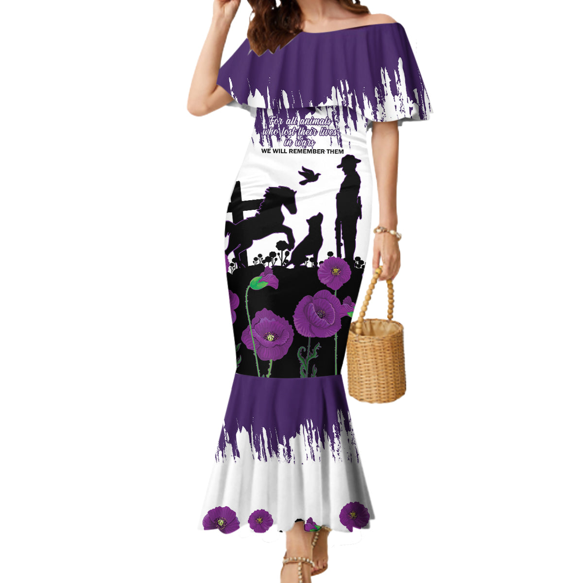 Australia Animal Heroes ANZAC Mermaid Dress Purple Poppy We Will Remember Them
