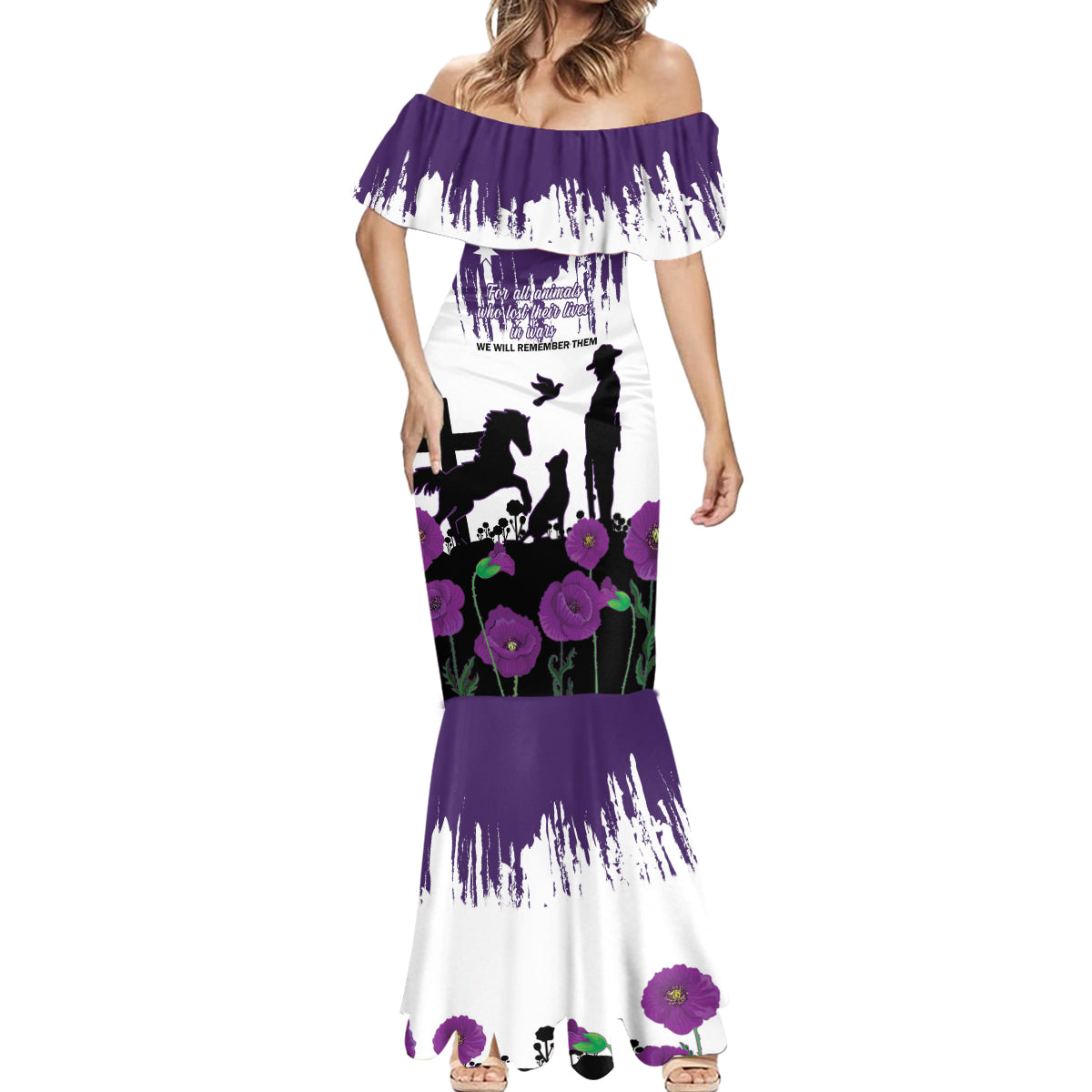 Australia Animal Heroes ANZAC Mermaid Dress Purple Poppy We Will Remember Them