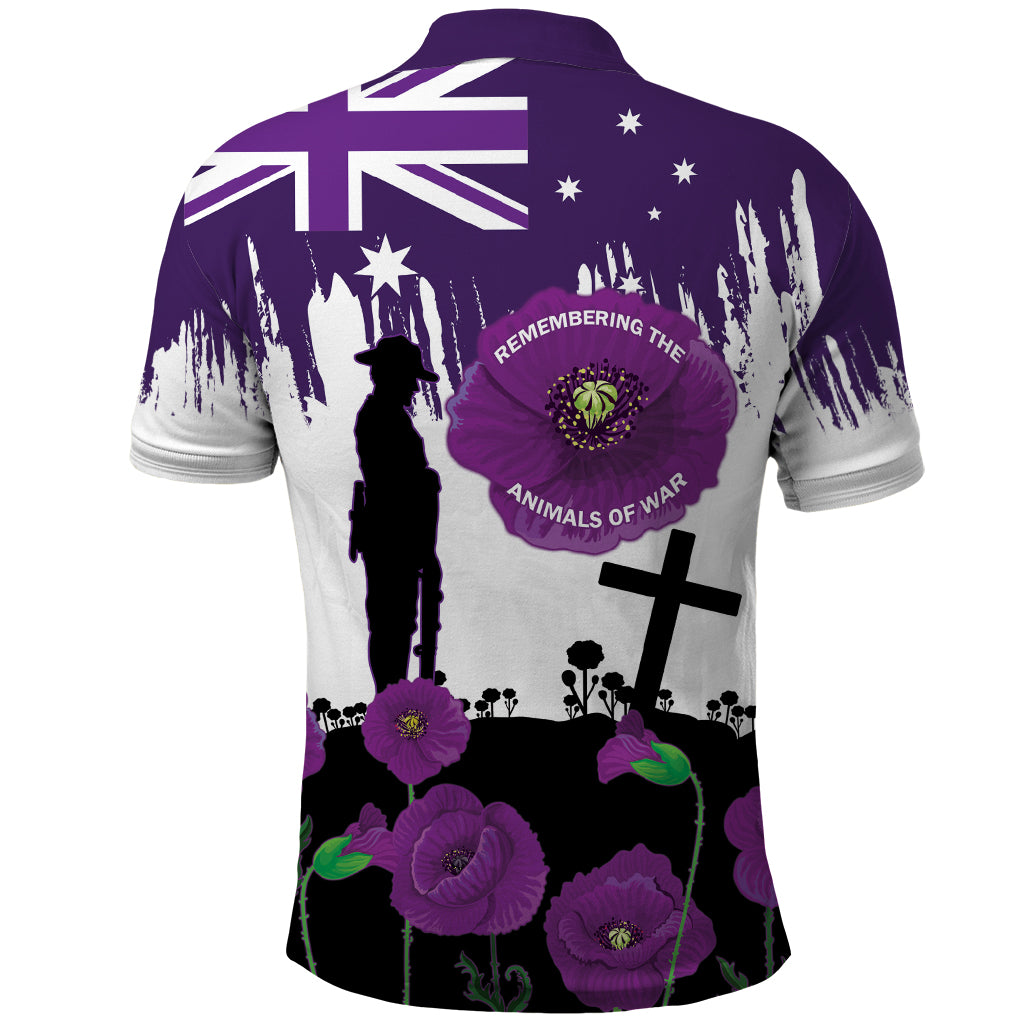 Australia Animal Heroes ANZAC Polo Shirt Purple Poppy We Will Remember Them - Vibe Hoodie Shop