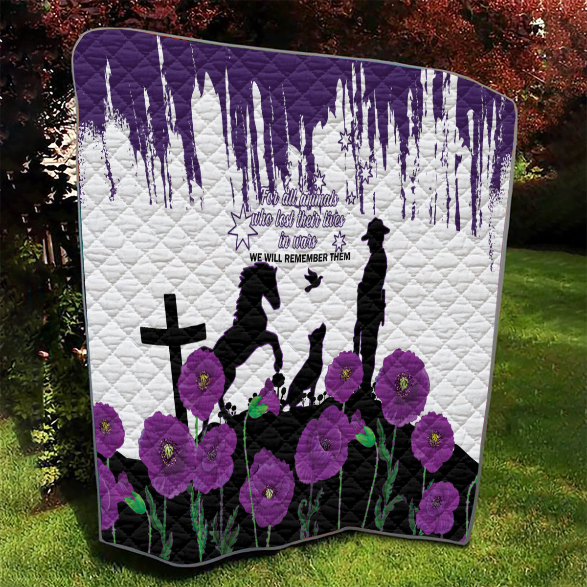 Australia Animal Heroes ANZAC Quilt Purple Poppy We Will Remember Them - Vibe Hoodie Shop