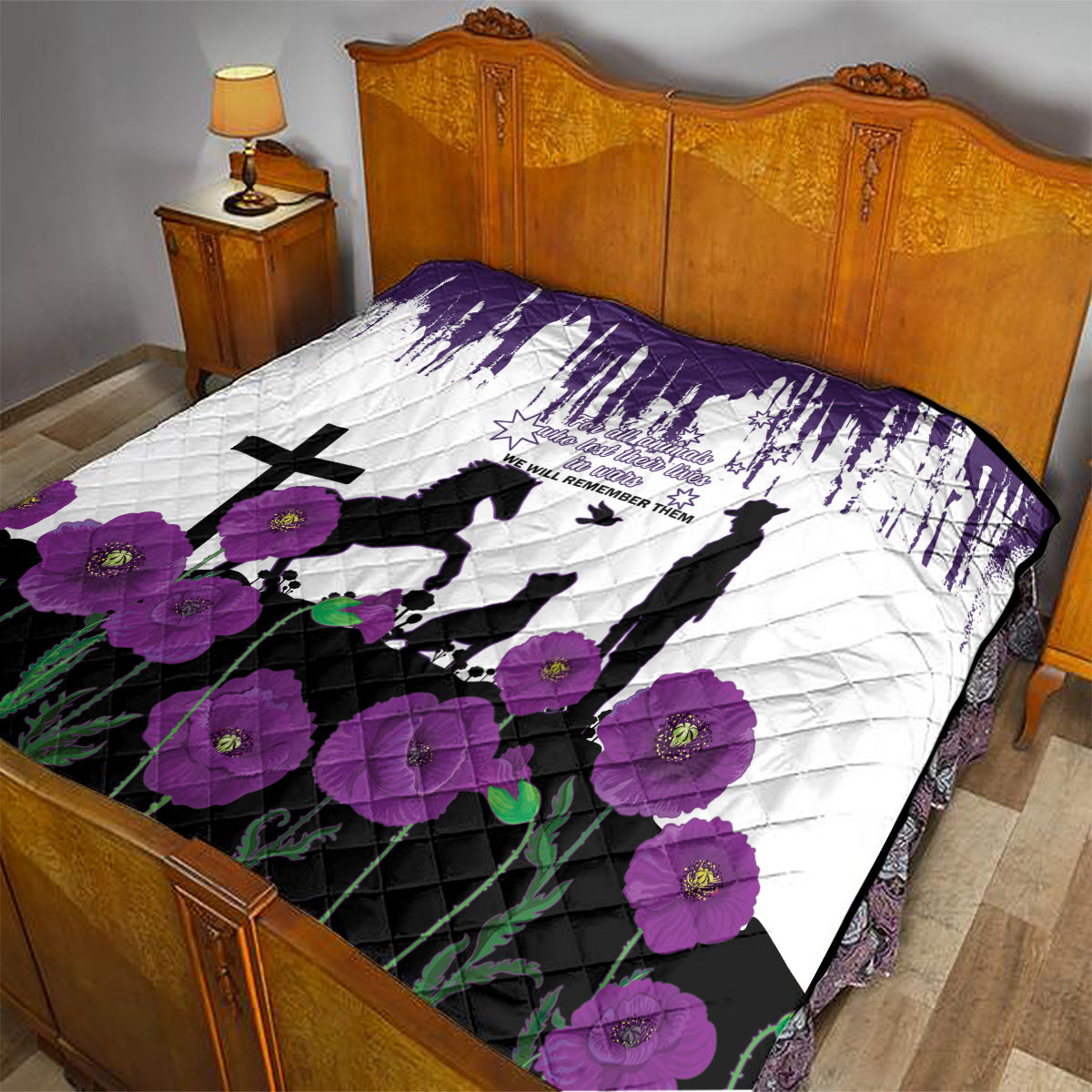Australia Animal Heroes ANZAC Quilt Purple Poppy We Will Remember Them - Vibe Hoodie Shop