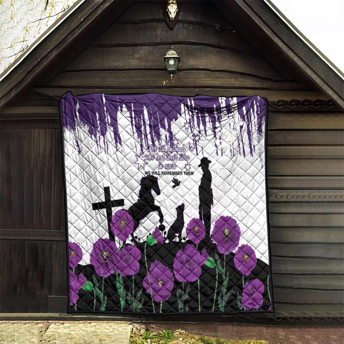 Australia Animal Heroes ANZAC Quilt Purple Poppy We Will Remember Them - Vibe Hoodie Shop