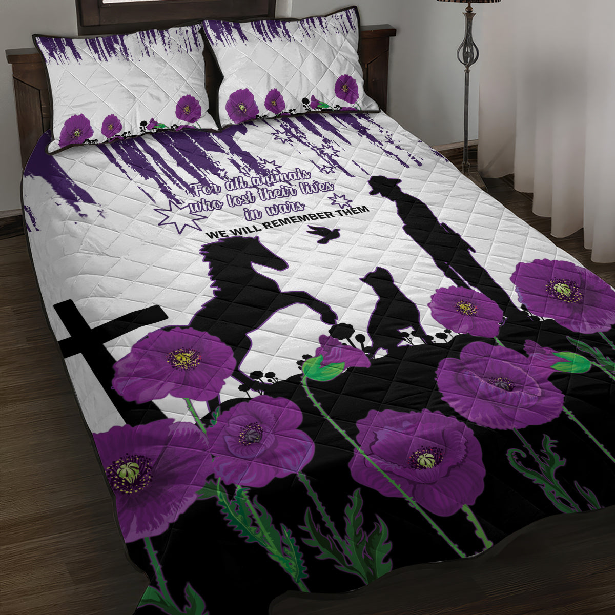 Australia Animal Heroes ANZAC Quilt Bed Set Purple Poppy We Will Remember Them - Vibe Hoodie Shop