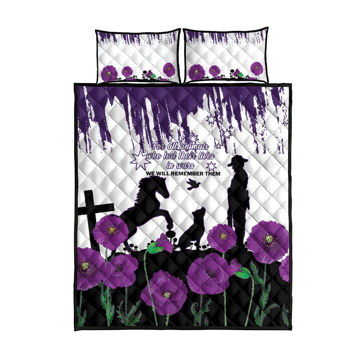 Australia Animal Heroes ANZAC Quilt Bed Set Purple Poppy We Will Remember Them - Vibe Hoodie Shop
