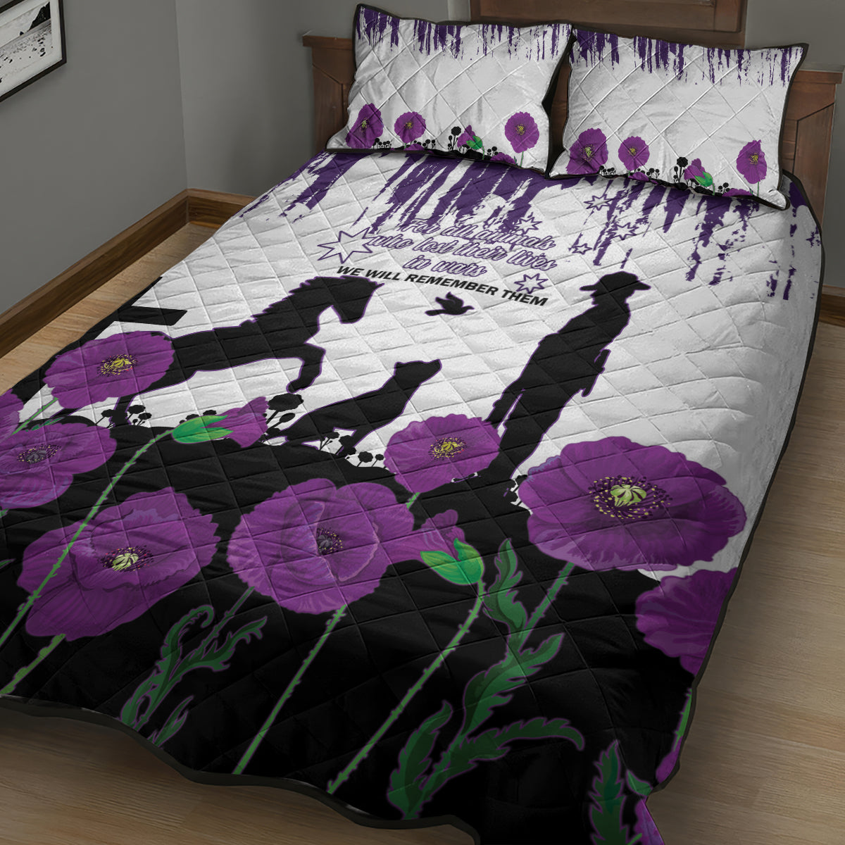 Australia Animal Heroes ANZAC Quilt Bed Set Purple Poppy We Will Remember Them - Vibe Hoodie Shop