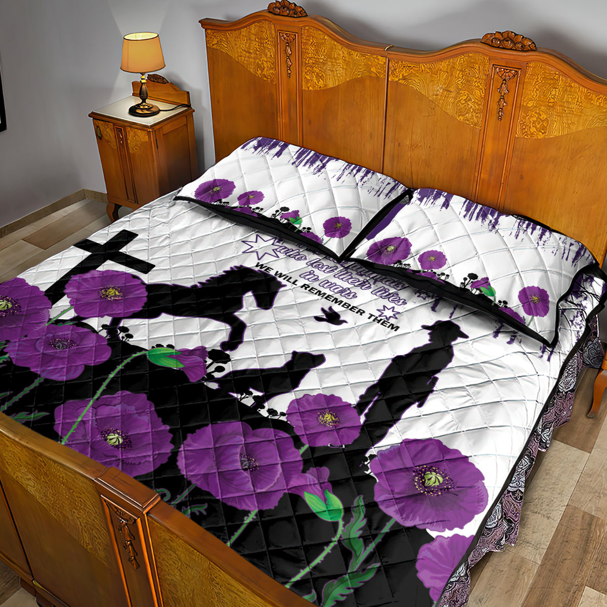 Australia Animal Heroes ANZAC Quilt Bed Set Purple Poppy We Will Remember Them - Vibe Hoodie Shop