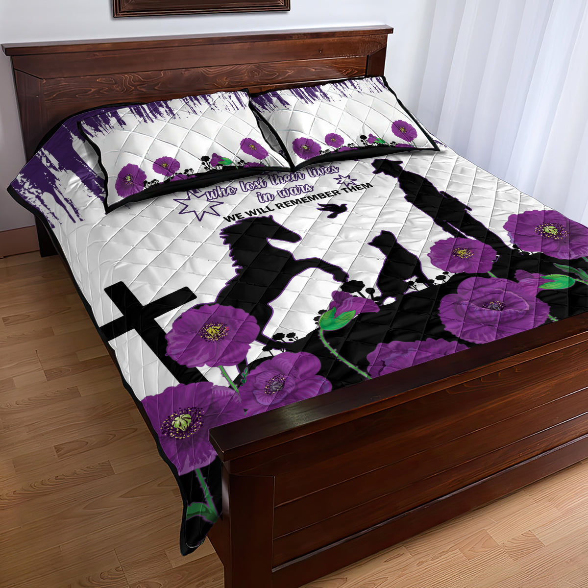 Australia Animal Heroes ANZAC Quilt Bed Set Purple Poppy We Will Remember Them - Vibe Hoodie Shop