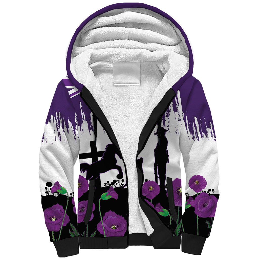 Australia Animal Heroes ANZAC Sherpa Hoodie Purple Poppy We Will Remember Them - Vibe Hoodie Shop