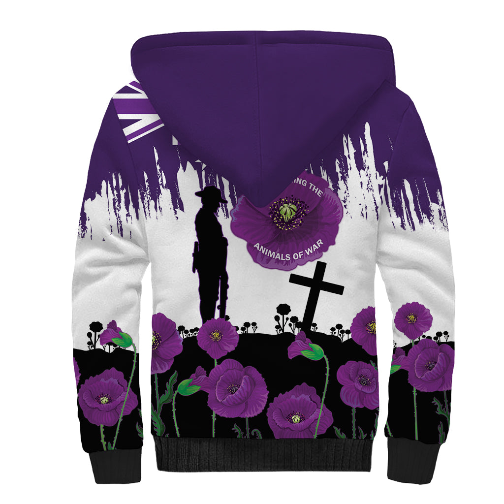 Australia Animal Heroes ANZAC Sherpa Hoodie Purple Poppy We Will Remember Them - Vibe Hoodie Shop
