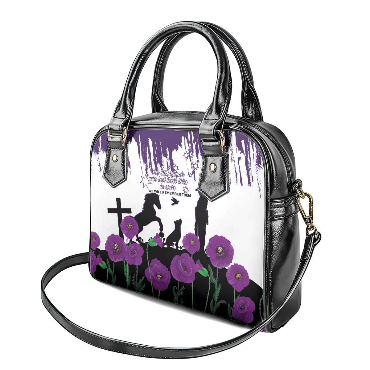 Australia Animal Heroes ANZAC Shoulder Handbag Purple Poppy We Will Remember Them - Vibe Hoodie Shop
