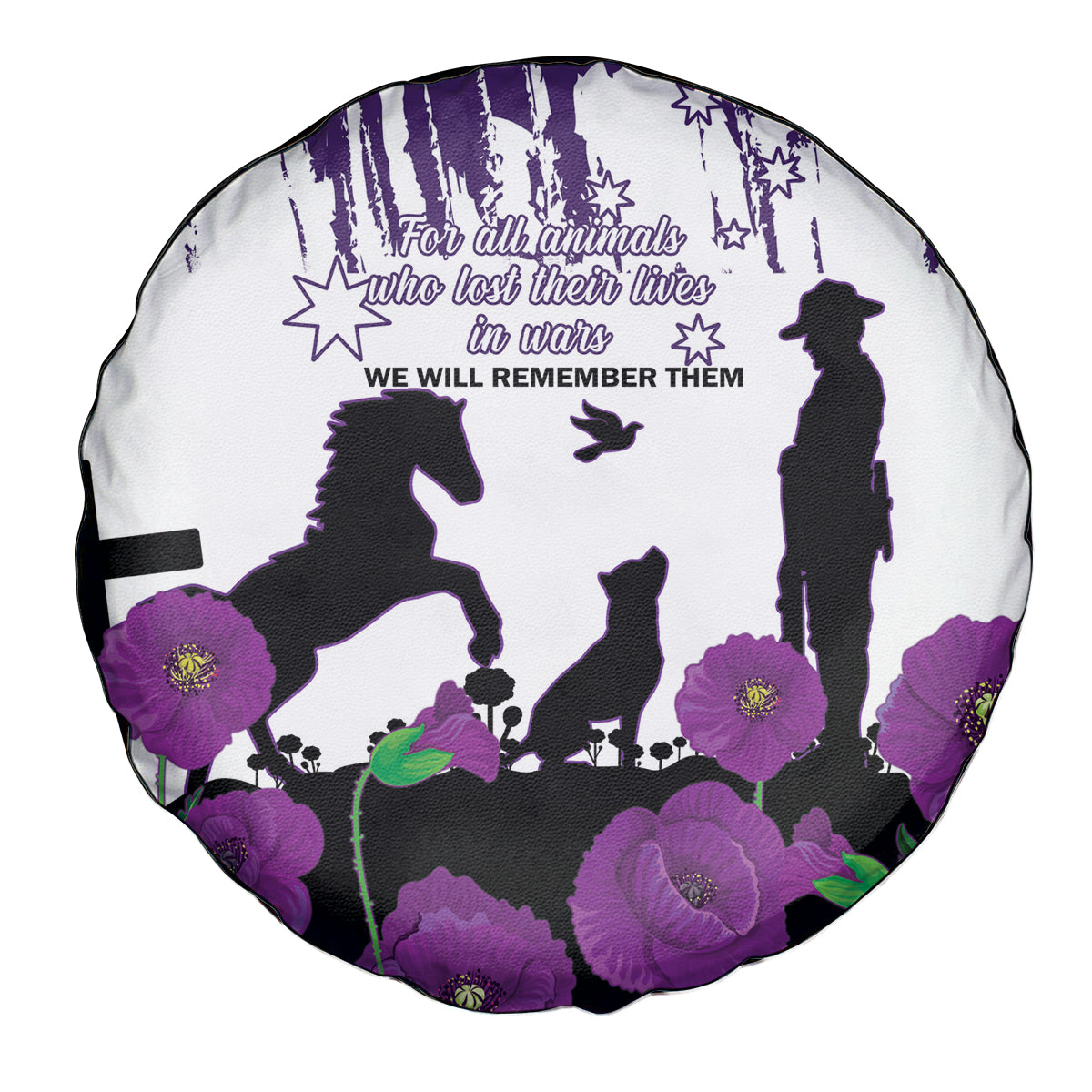 Australia Animal Heroes ANZAC Spare Tire Cover Purple Poppy We Will Remember Them - Vibe Hoodie Shop
