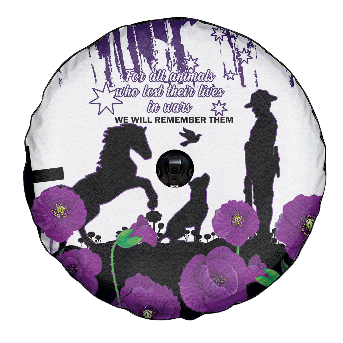 Australia Animal Heroes ANZAC Spare Tire Cover Purple Poppy We Will Remember Them - Vibe Hoodie Shop