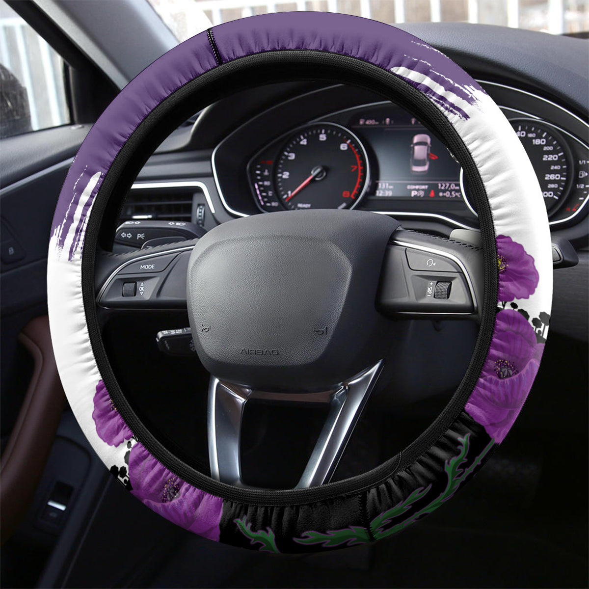 Australia Animal Heroes ANZAC Steering Wheel Cover Purple Poppy We Will Remember Them