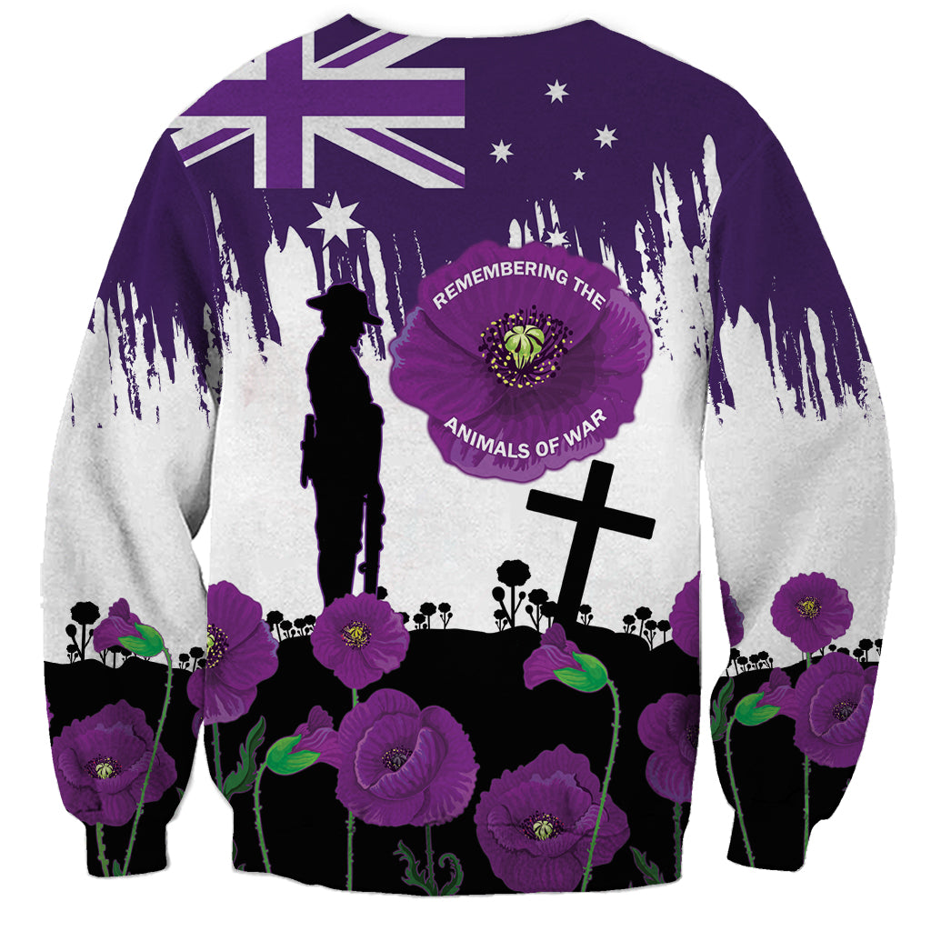 Australia Animal Heroes ANZAC Sweatshirt Purple Poppy We Will Remember Them - Vibe Hoodie Shop