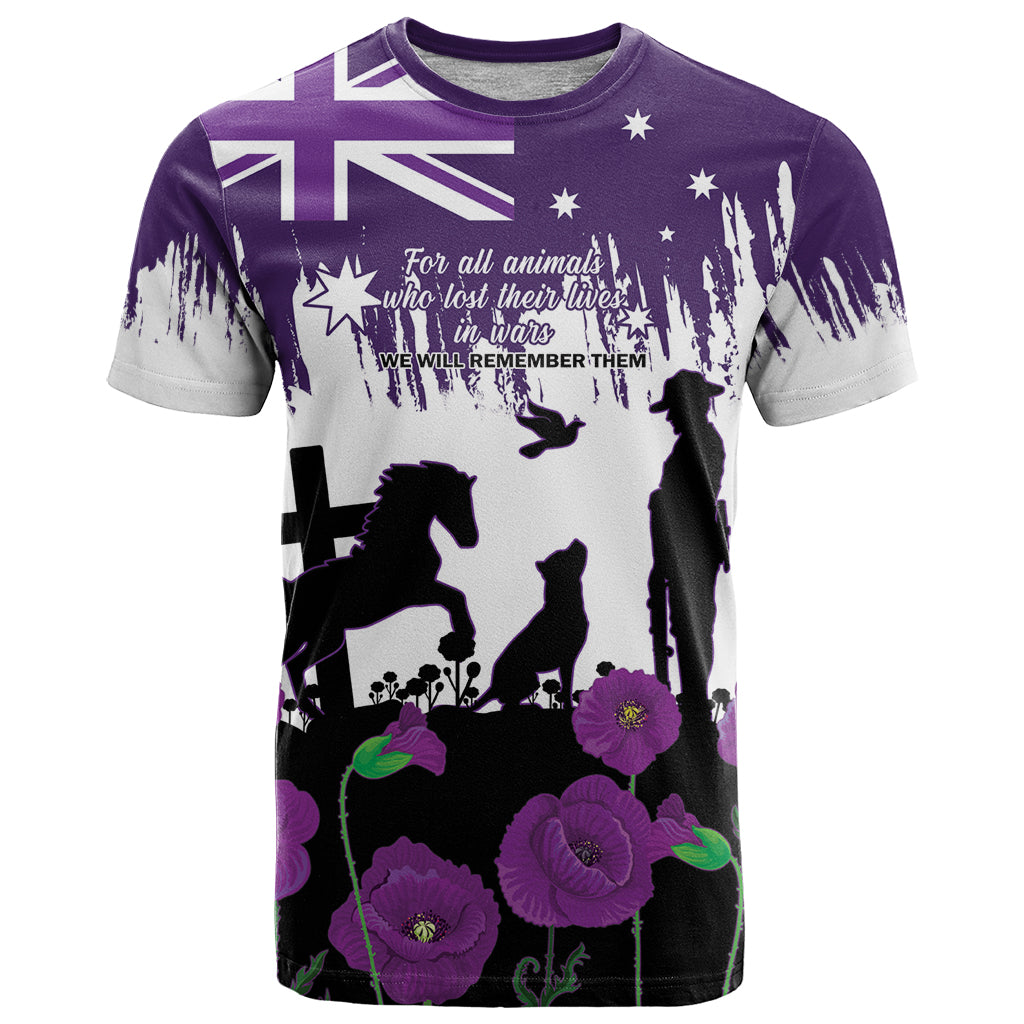 Australia Animal Heroes ANZAC T Shirt Purple Poppy We Will Remember Them - Vibe Hoodie Shop