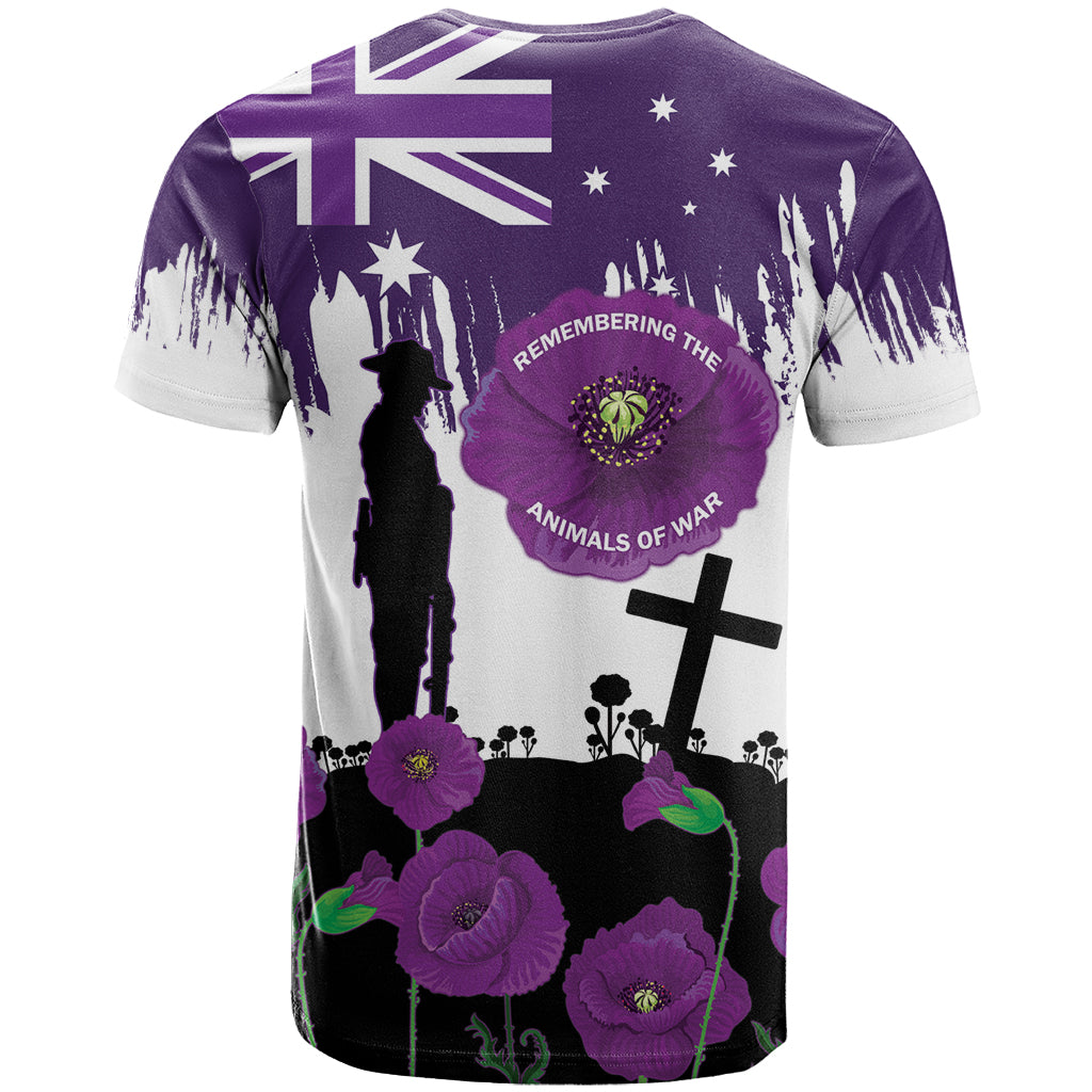 Australia Animal Heroes ANZAC T Shirt Purple Poppy We Will Remember Them - Vibe Hoodie Shop