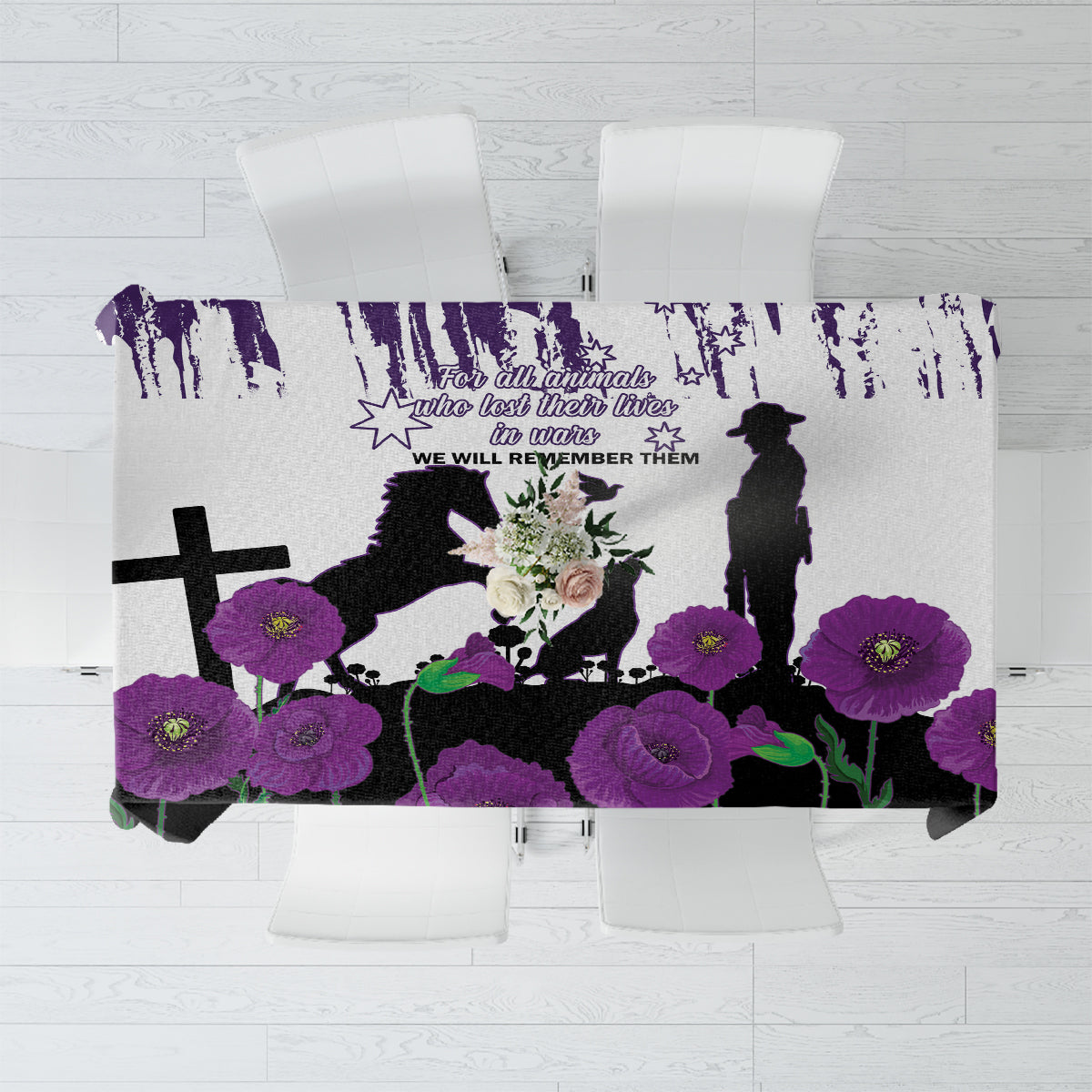 Australia Animal Heroes ANZAC Tablecloth Purple Poppy We Will Remember Them