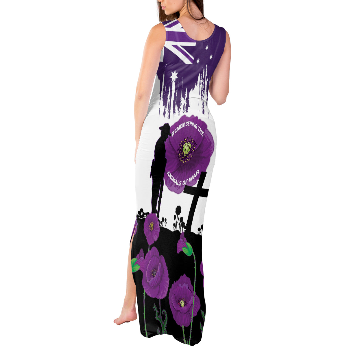 Australia Animal Heroes ANZAC Tank Maxi Dress Purple Poppy We Will Remember Them
