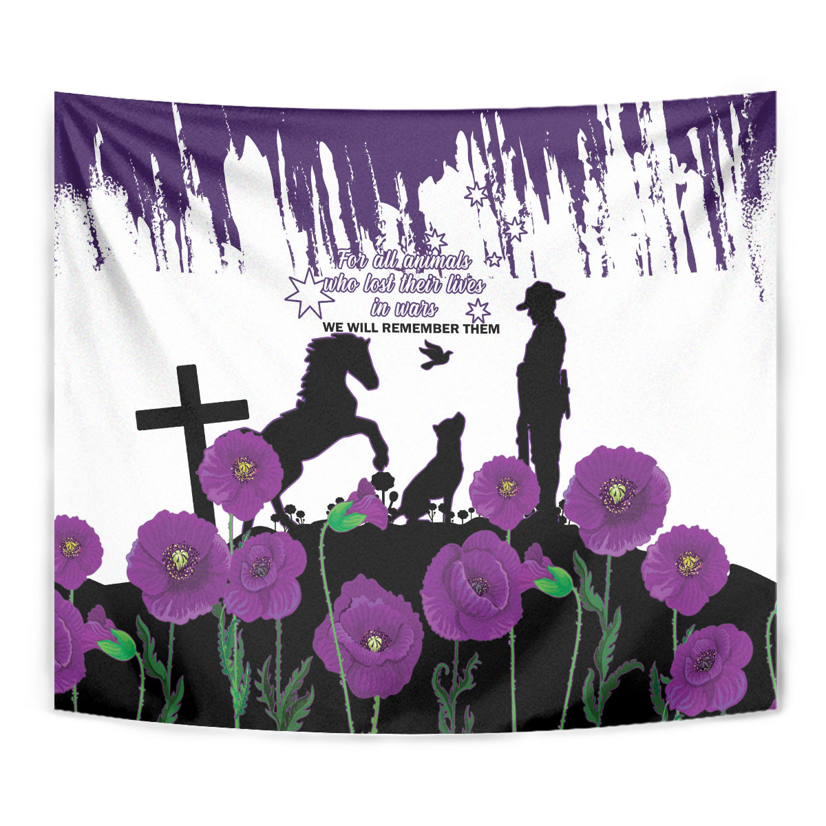 Australia Animal Heroes ANZAC Tapestry Purple Poppy We Will Remember Them - Vibe Hoodie Shop