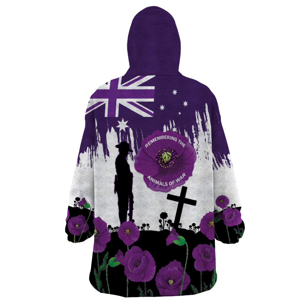 Australia Animal Heroes ANZAC Wearable Blanket Hoodie Purple Poppy We Will Remember Them - Vibe Hoodie Shop