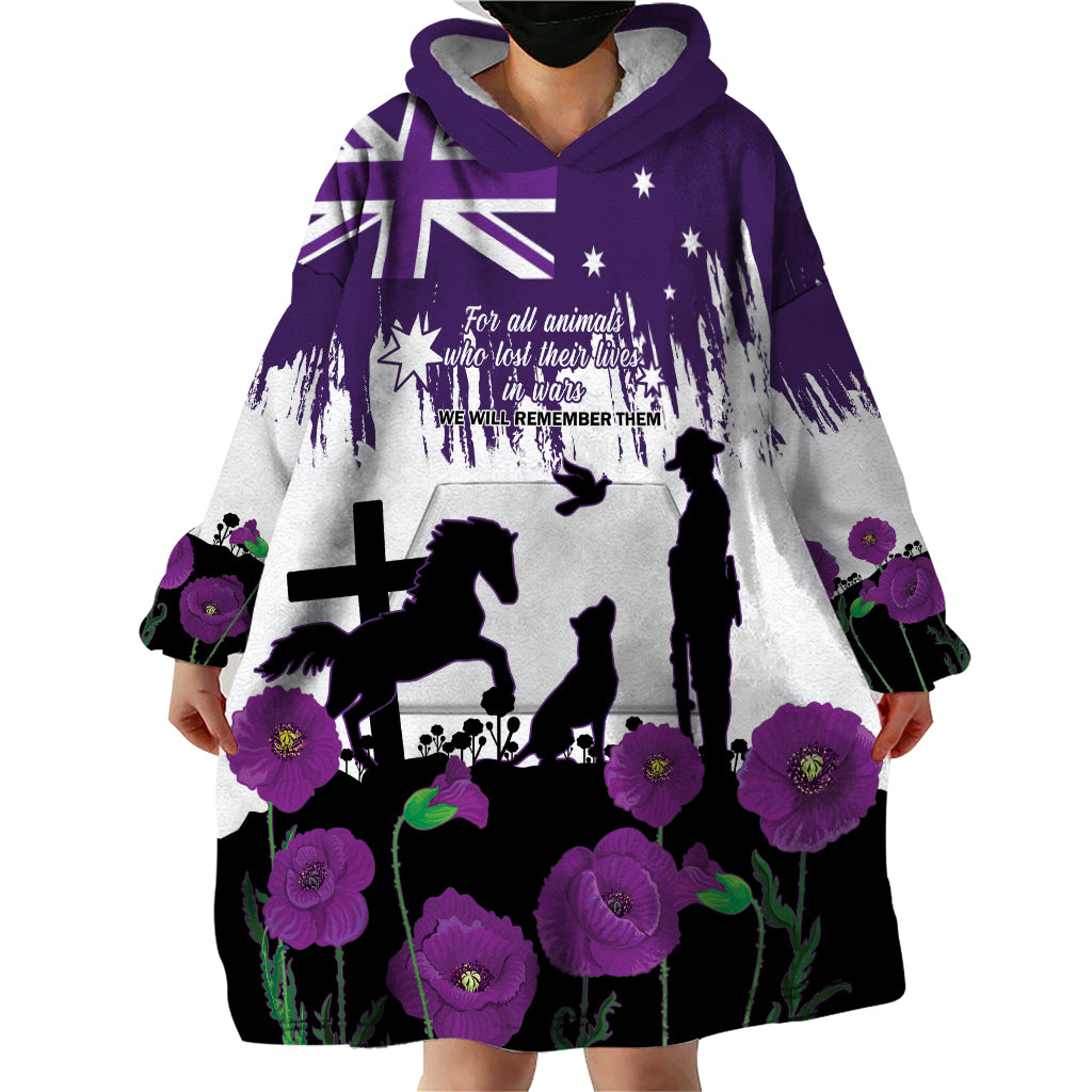 Australia Animal Heroes ANZAC Wearable Blanket Hoodie Purple Poppy We Will Remember Them - Vibe Hoodie Shop