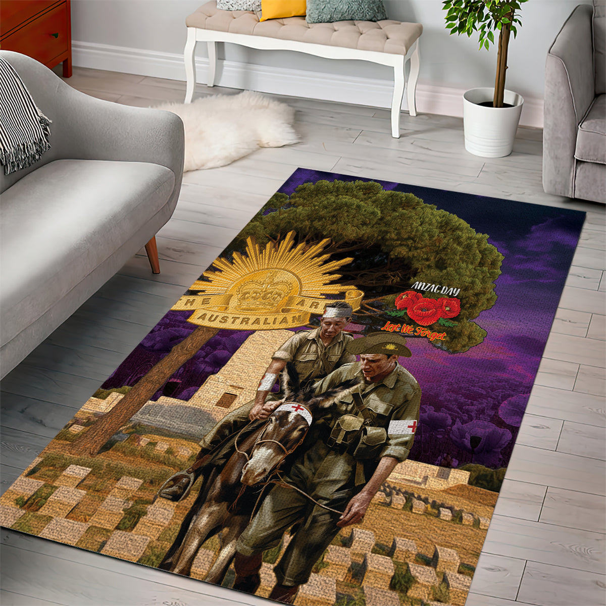 Australia ANZAC Day Area Rug Lonesome Pine Australian Army With Donkey - Vibe Hoodie Shop