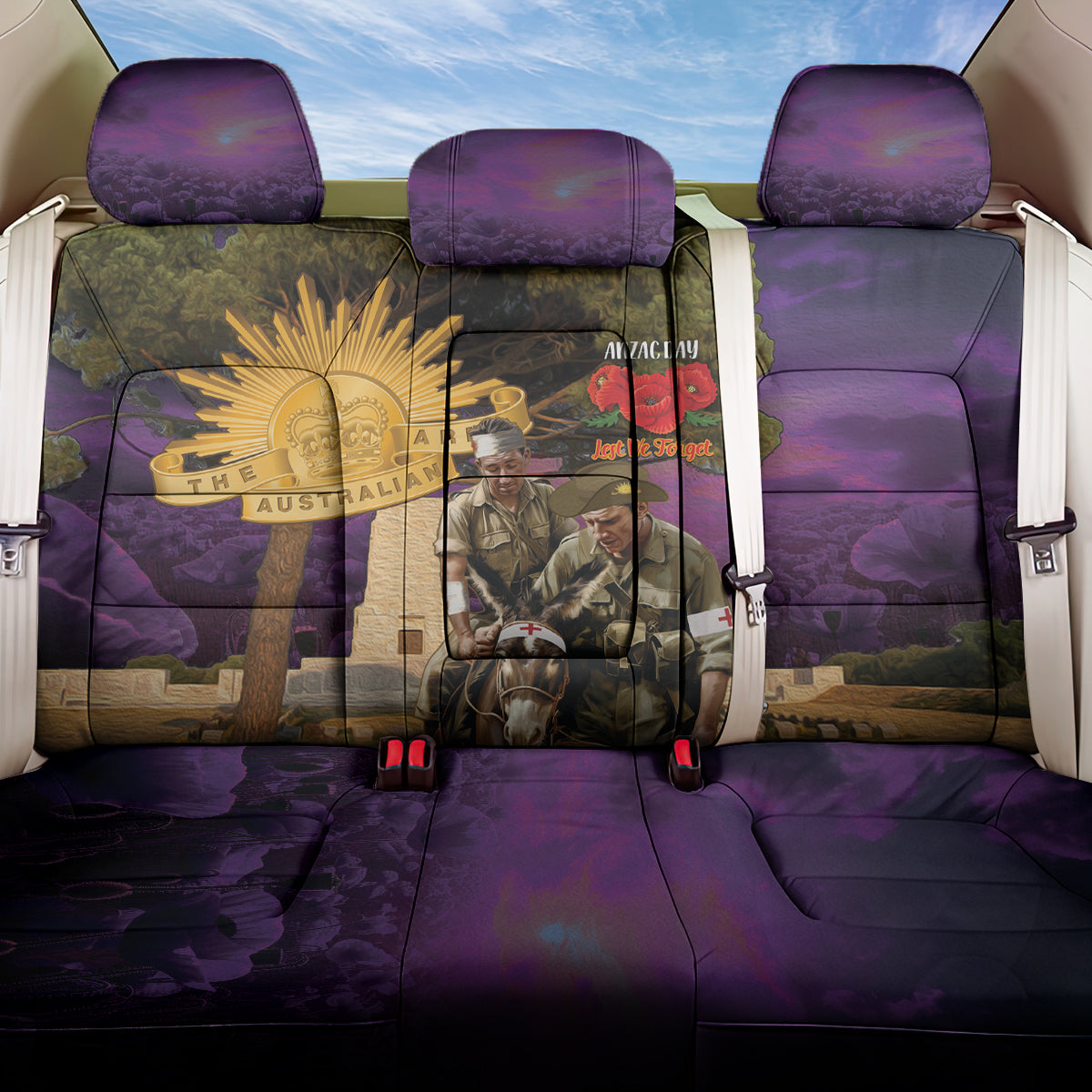 Australia ANZAC Day Back Car Seat Cover Lonesome Pine Australian Army With Donkey LT14