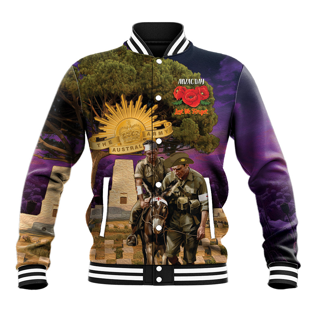 Australia ANZAC Day Baseball Jacket Lonesome Pine Australian Army With Donkey - Vibe Hoodie Shop
