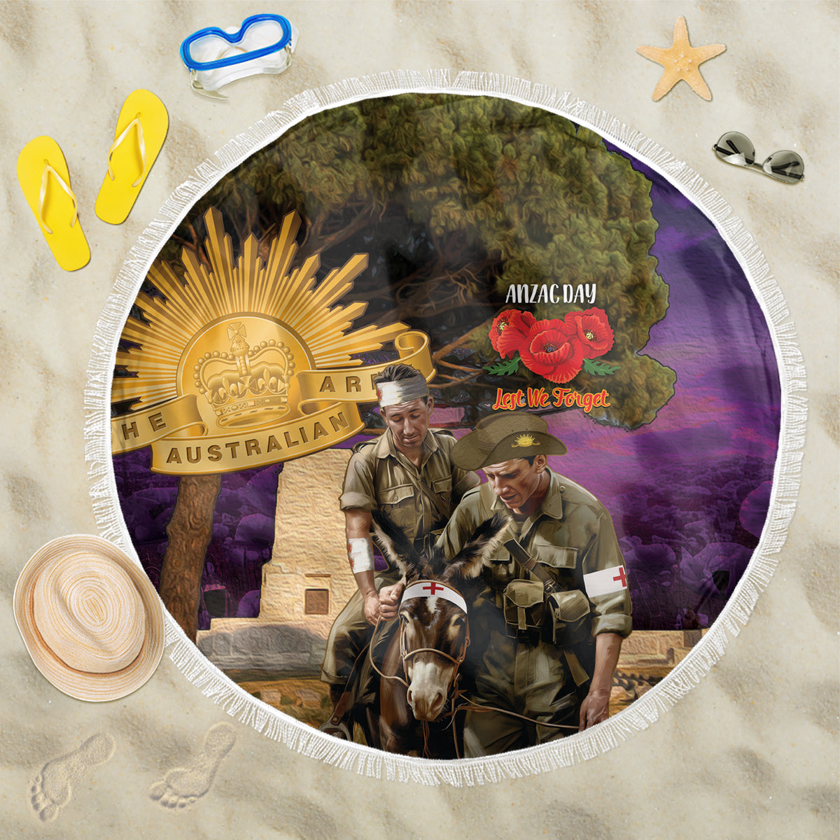 Australia ANZAC Day Beach Blanket Lonesome Pine Australian Army With Donkey