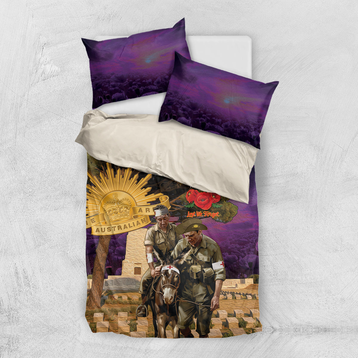 Australia ANZAC Day Bedding Set Lonesome Pine Australian Army With Donkey - Vibe Hoodie Shop
