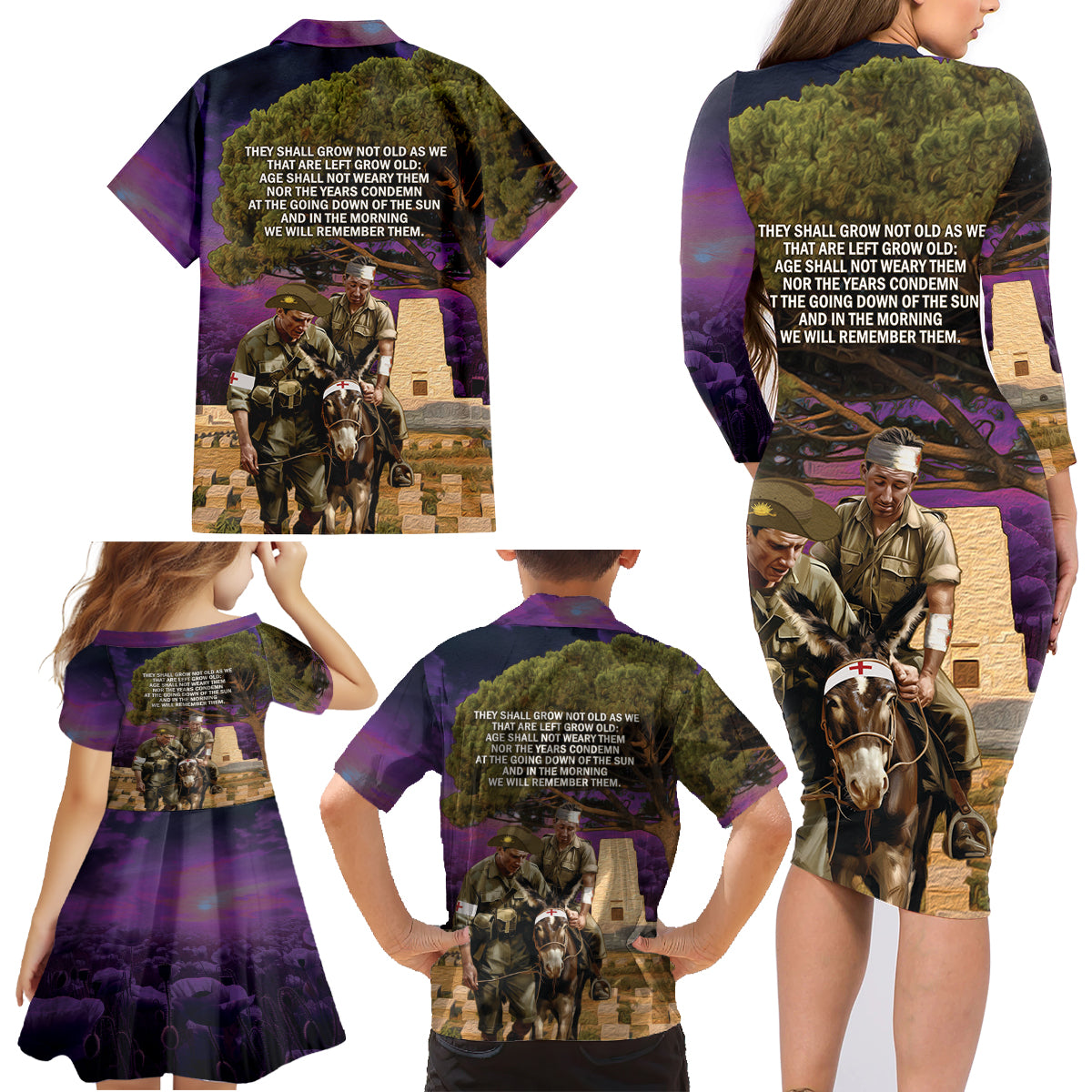 Australia ANZAC Day Family Matching Long Sleeve Bodycon Dress and Hawaiian Shirt Lonesome Pine Australian Army With Donkey