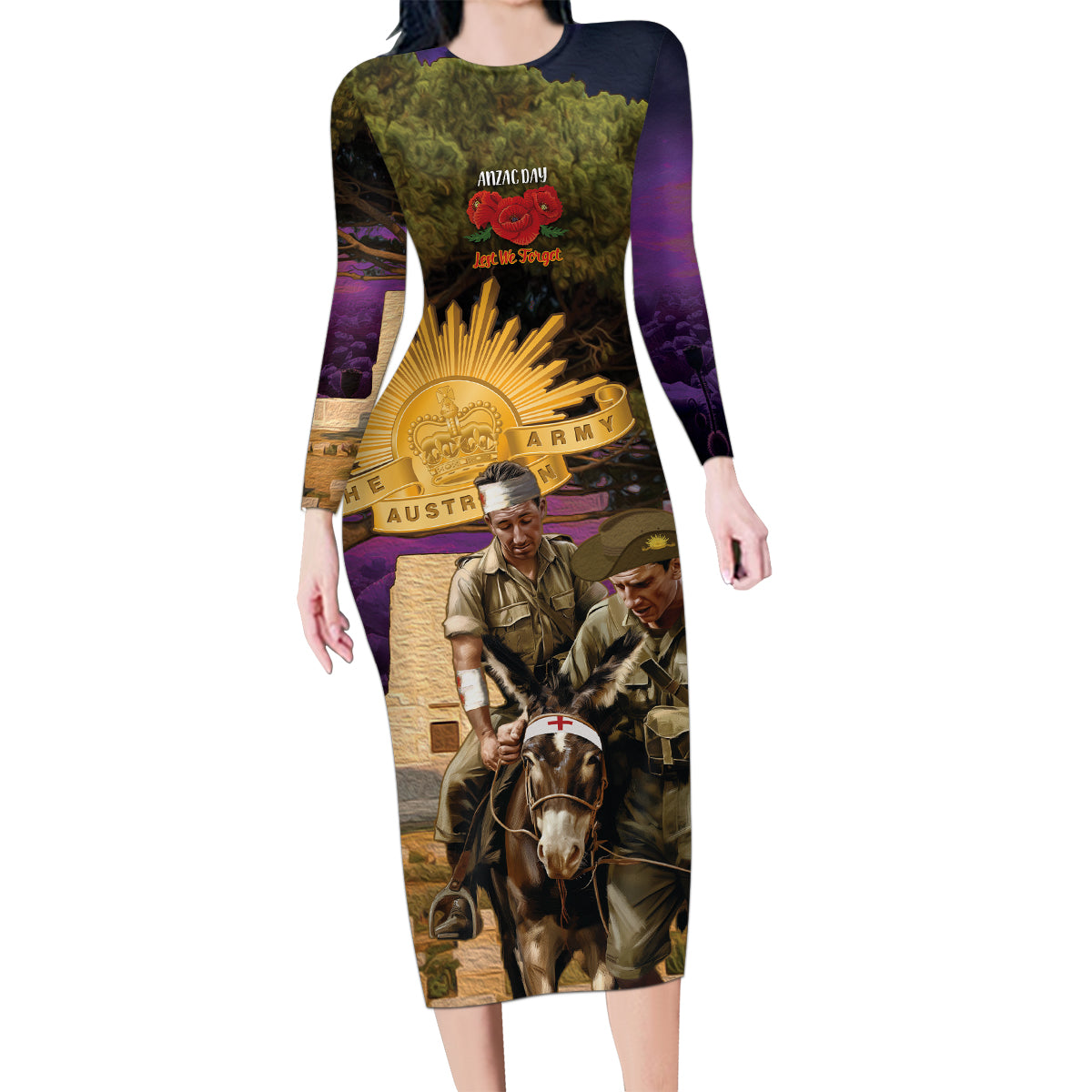 Australia ANZAC Day Family Matching Long Sleeve Bodycon Dress and Hawaiian Shirt Lonesome Pine Australian Army With Donkey