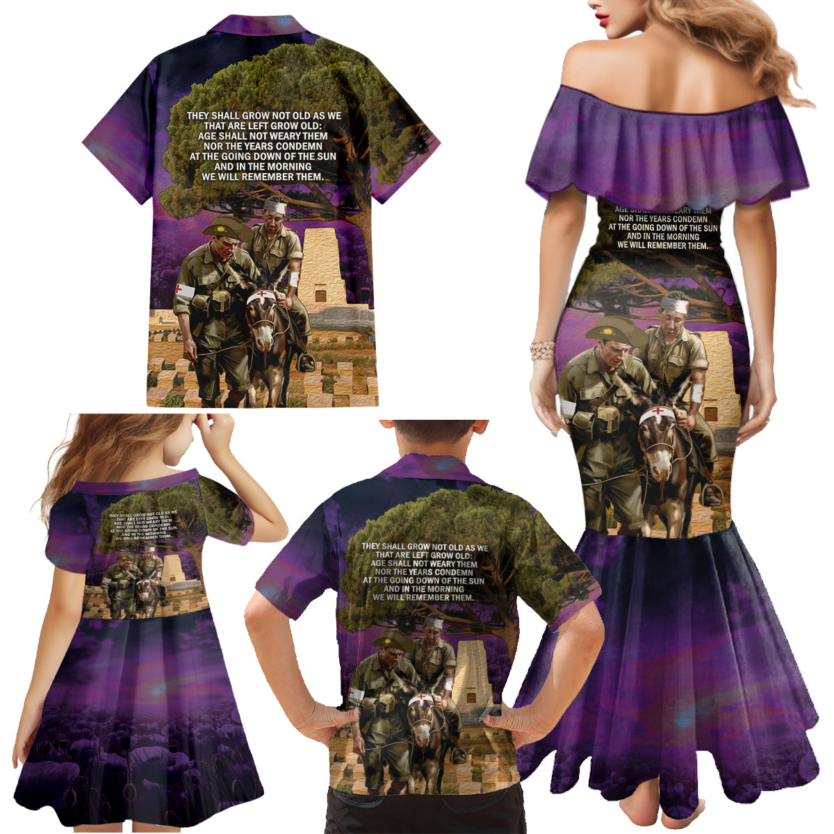 Australia ANZAC Day Family Matching Mermaid Dress and Hawaiian Shirt Lonesome Pine Australian Army With Donkey