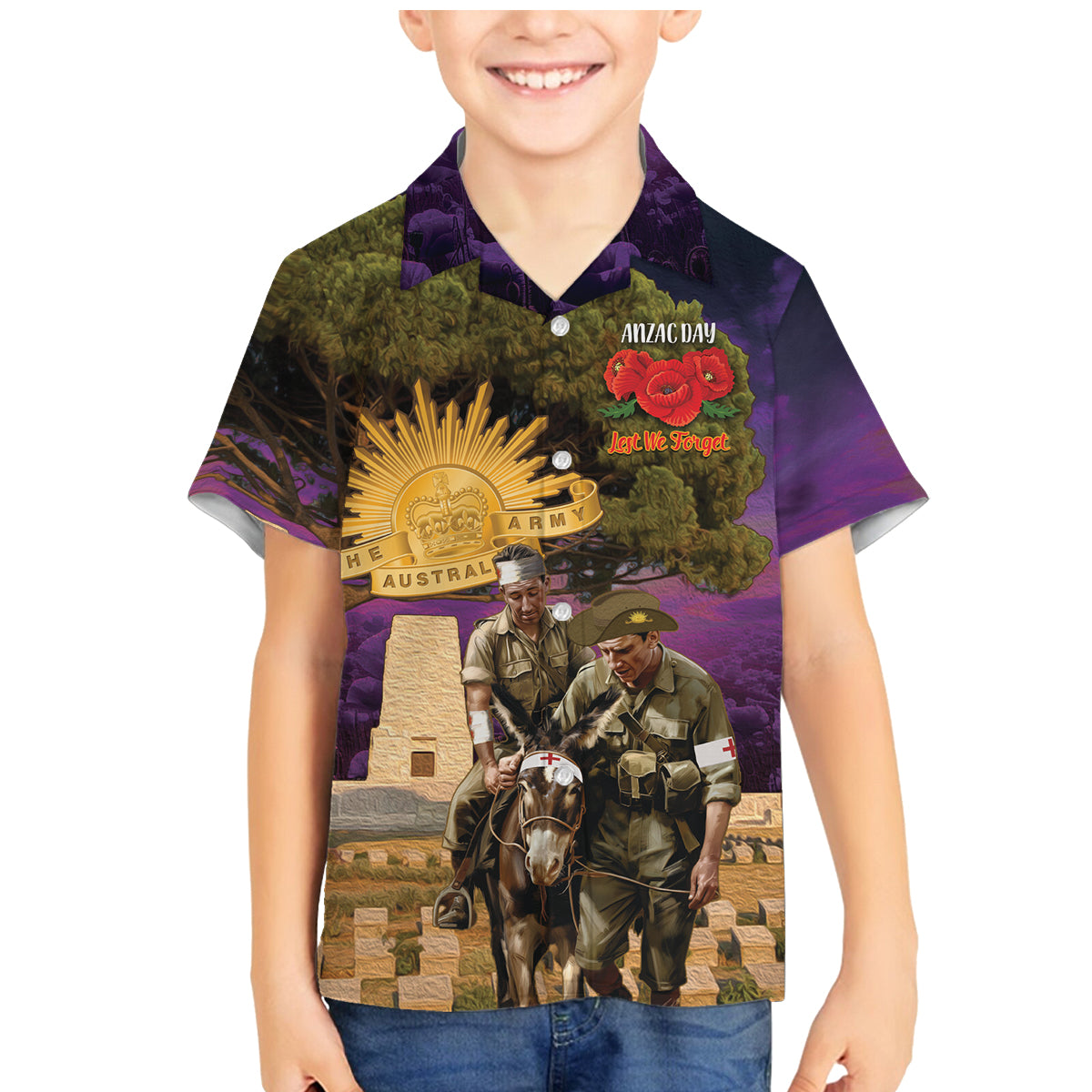 Australia ANZAC Day Family Matching Mermaid Dress and Hawaiian Shirt Lonesome Pine Australian Army With Donkey