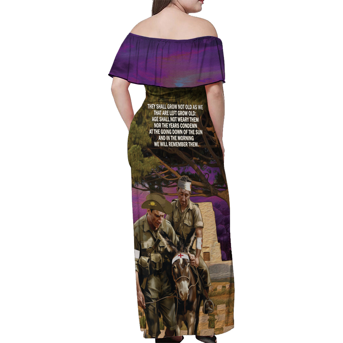 Australia ANZAC Day Family Matching Off Shoulder Maxi Dress and Hawaiian Shirt Lonesome Pine Australian Army With Donkey