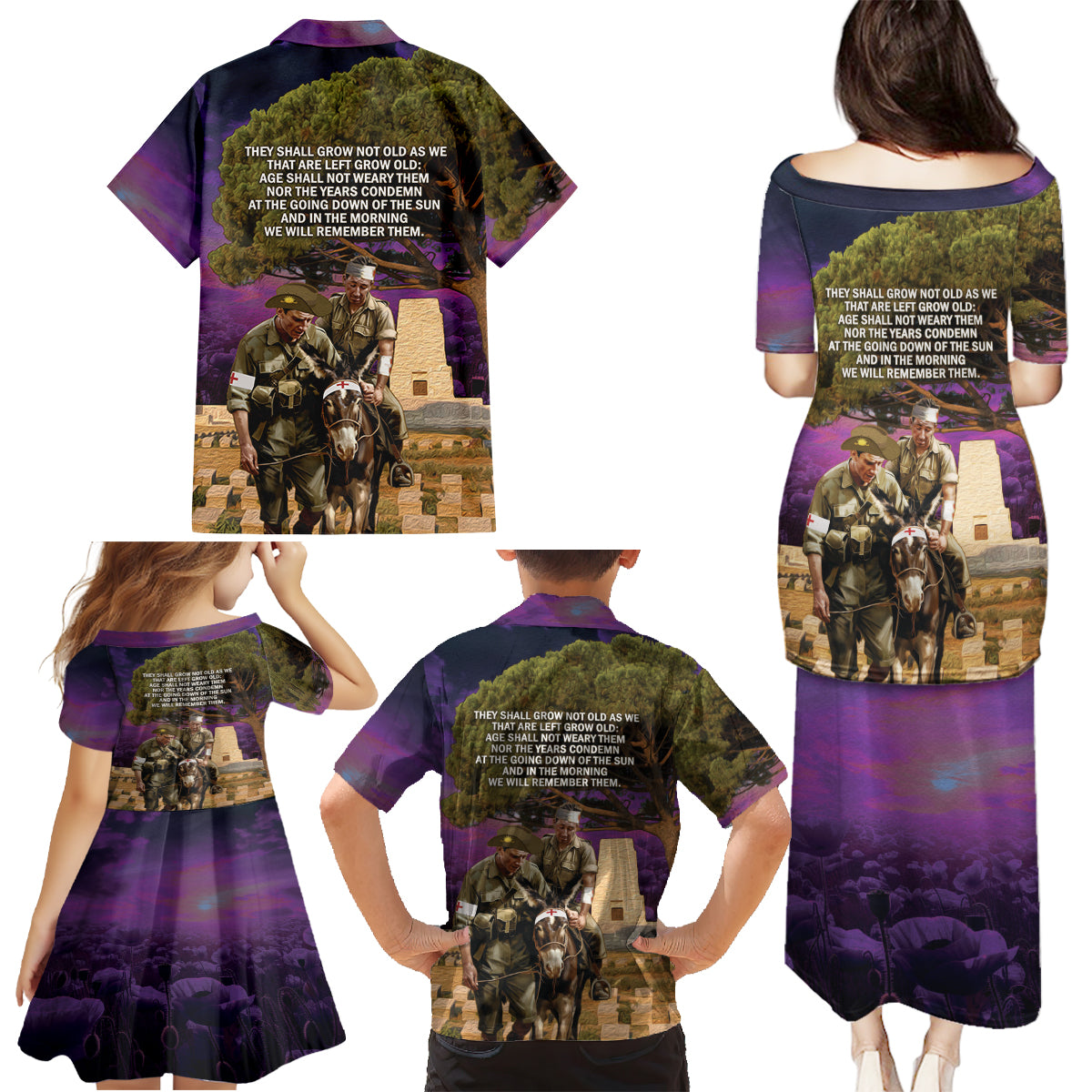 Australia ANZAC Day Family Matching Puletasi and Hawaiian Shirt Lonesome Pine Australian Army With Donkey