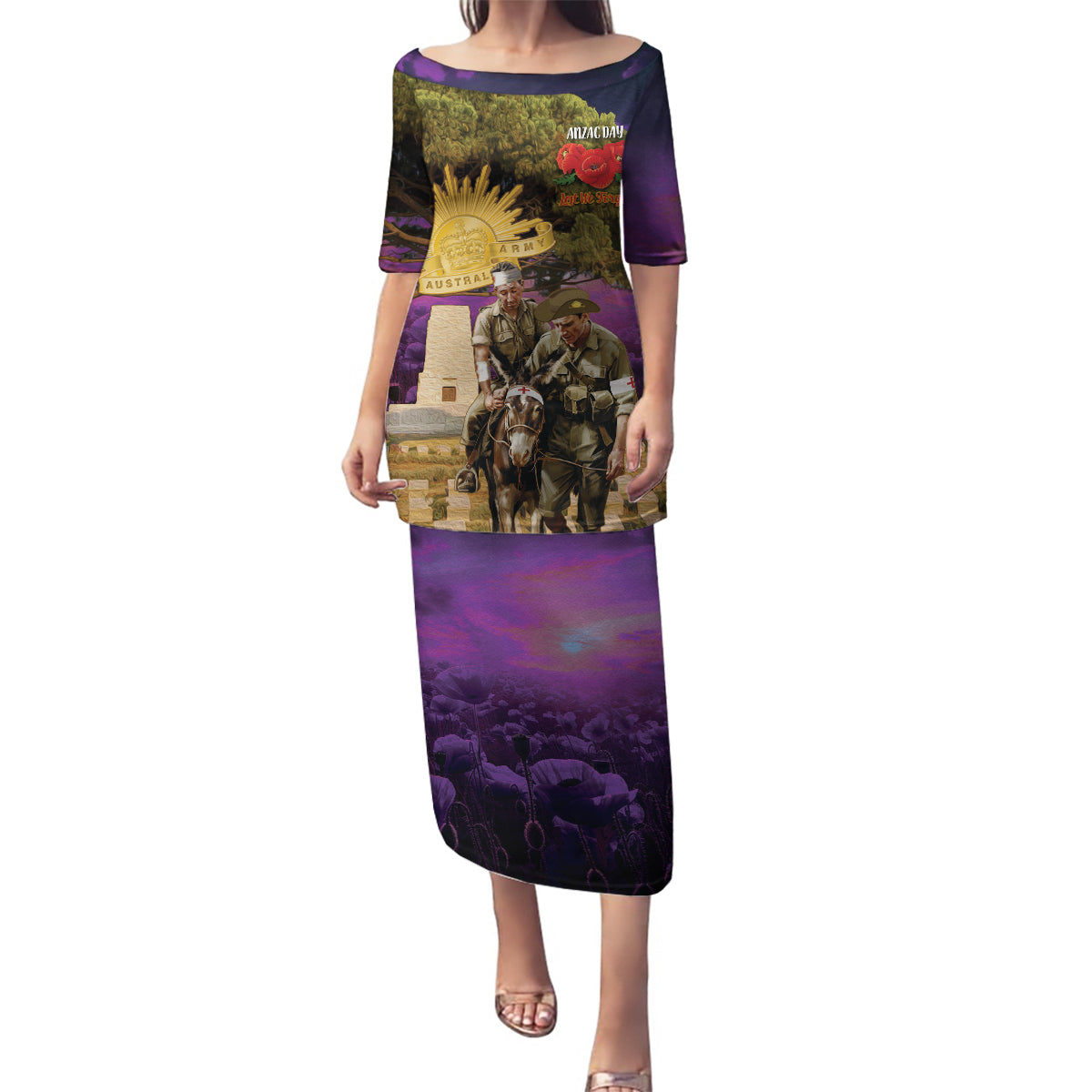 Australia ANZAC Day Family Matching Puletasi and Hawaiian Shirt Lonesome Pine Australian Army With Donkey