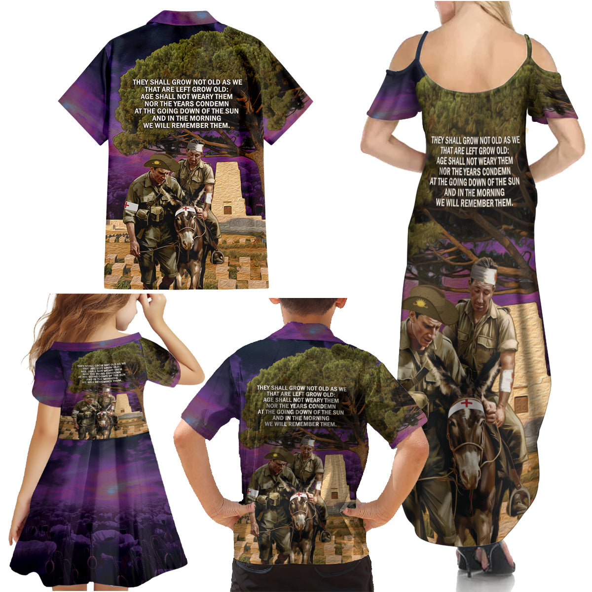 Australia ANZAC Day Family Matching Summer Maxi Dress and Hawaiian Shirt Lonesome Pine Australian Army With Donkey