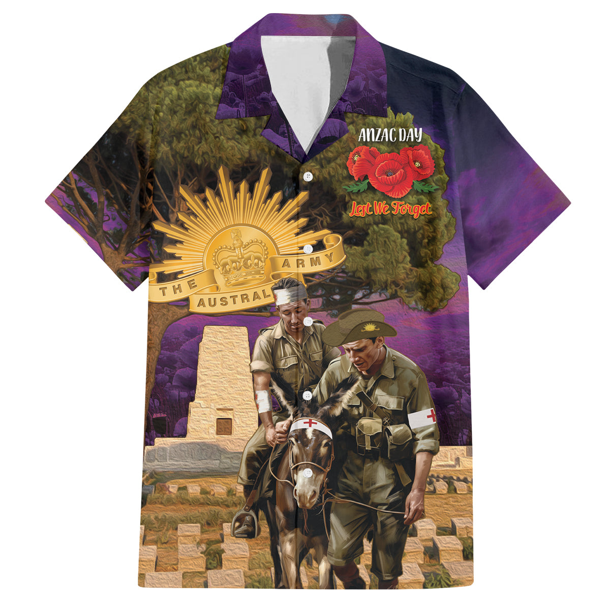 Australia ANZAC Day Family Matching Summer Maxi Dress and Hawaiian Shirt Lonesome Pine Australian Army With Donkey