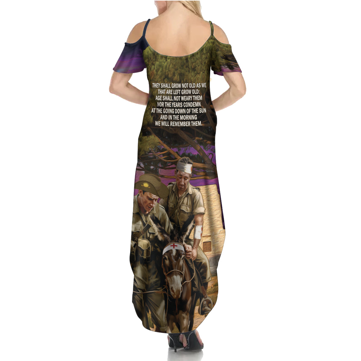 Australia ANZAC Day Family Matching Summer Maxi Dress and Hawaiian Shirt Lonesome Pine Australian Army With Donkey