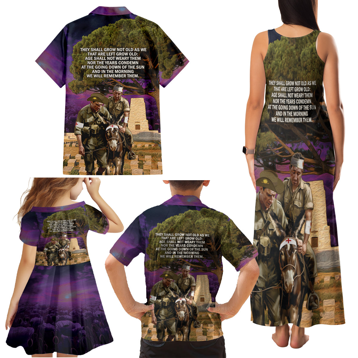 Australia ANZAC Day Family Matching Tank Maxi Dress and Hawaiian Shirt Lonesome Pine Australian Army With Donkey