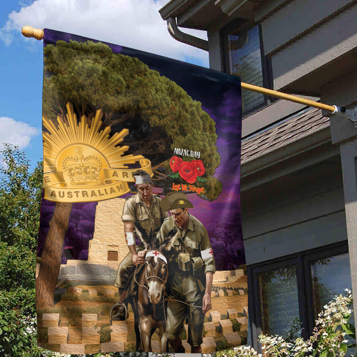 Australia ANZAC Day Garden Flag Lonesome Pine Australian Army With Donkey - Vibe Hoodie Shop