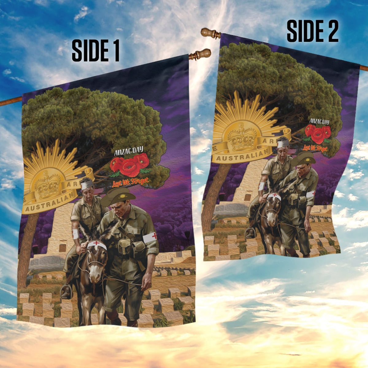 Australia ANZAC Day Garden Flag Lonesome Pine Australian Army With Donkey - Vibe Hoodie Shop