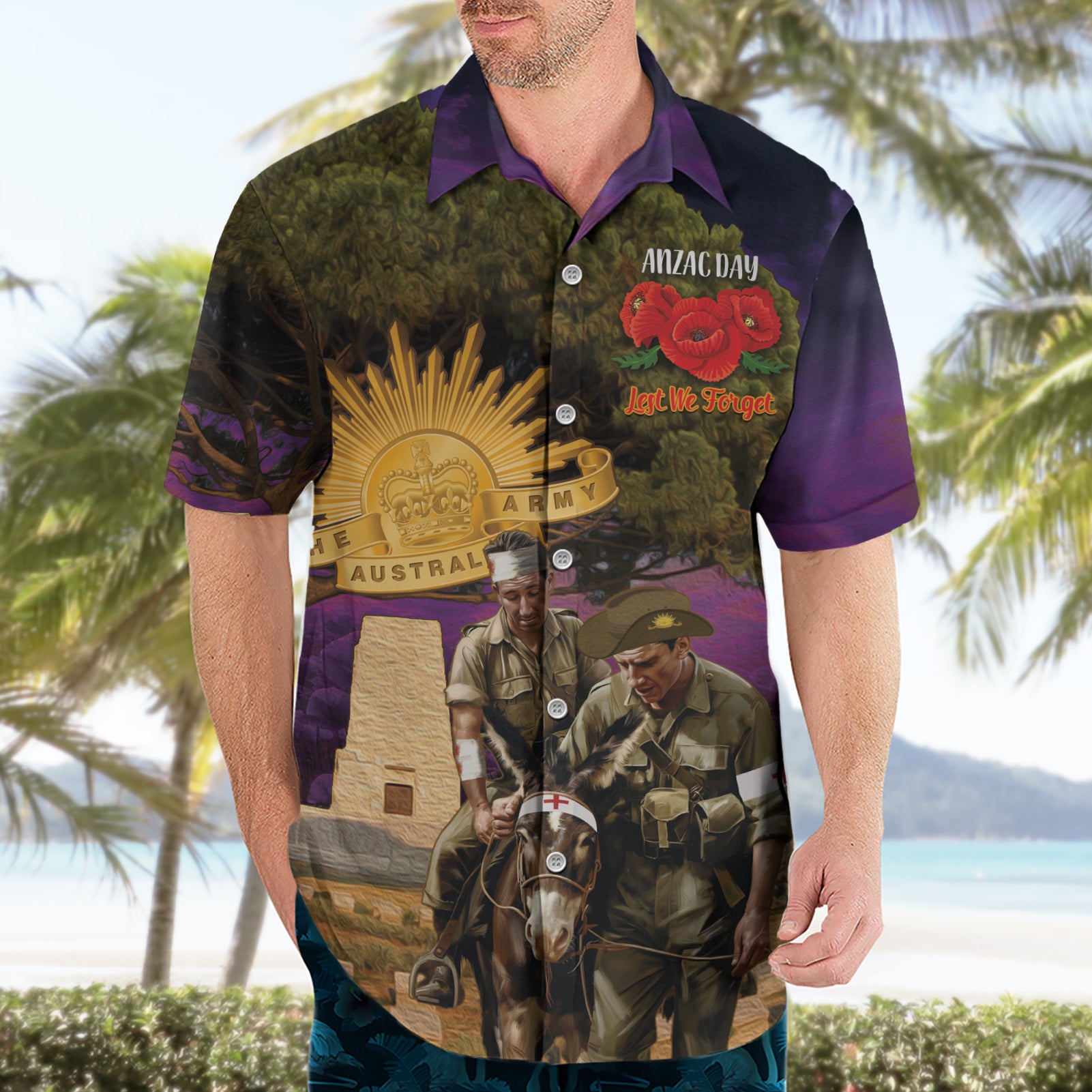 Australia ANZAC Day Hawaiian Shirt Lonesome Pine Australian Army With Donkey - Vibe Hoodie Shop