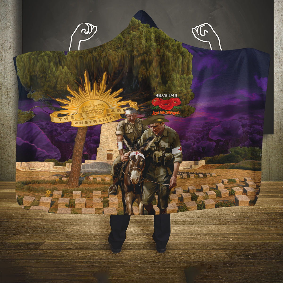 Australia ANZAC Day Hooded Blanket Lonesome Pine Australian Army With Donkey