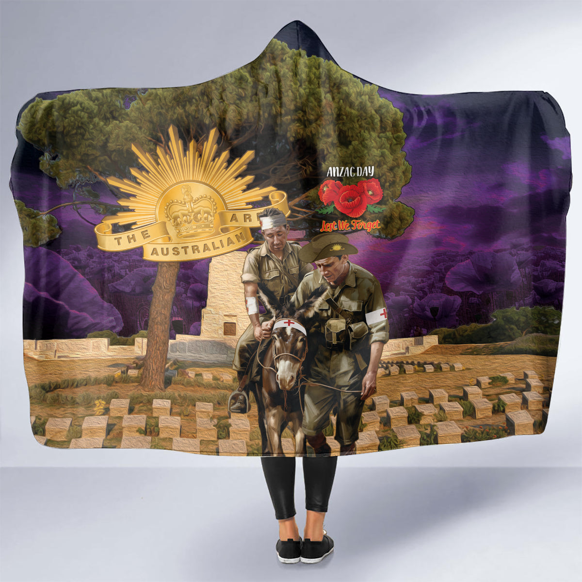 Australia ANZAC Day Hooded Blanket Lonesome Pine Australian Army With Donkey