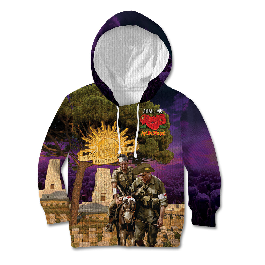 Australia ANZAC Day Kid Hoodie Lonesome Pine Australian Army With Donkey - Vibe Hoodie Shop