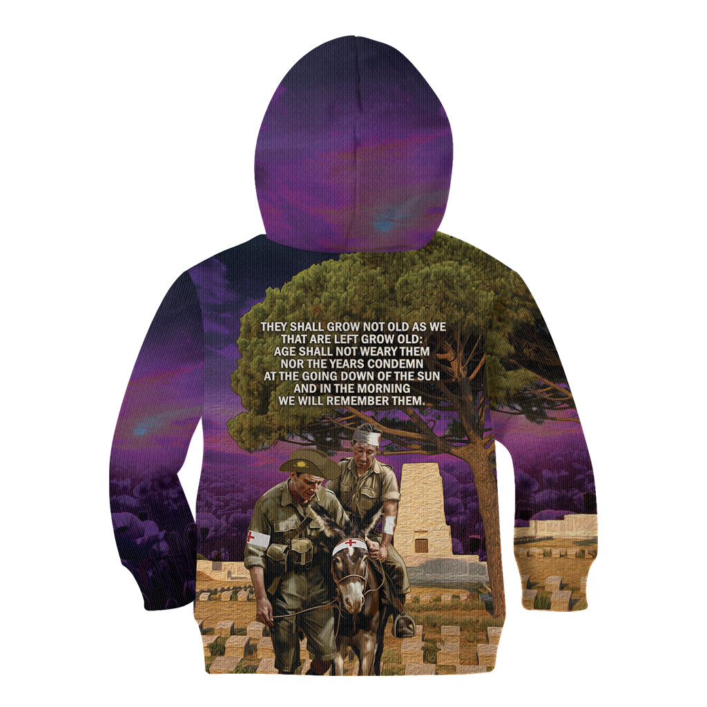 Australia ANZAC Day Kid Hoodie Lonesome Pine Australian Army With Donkey - Vibe Hoodie Shop