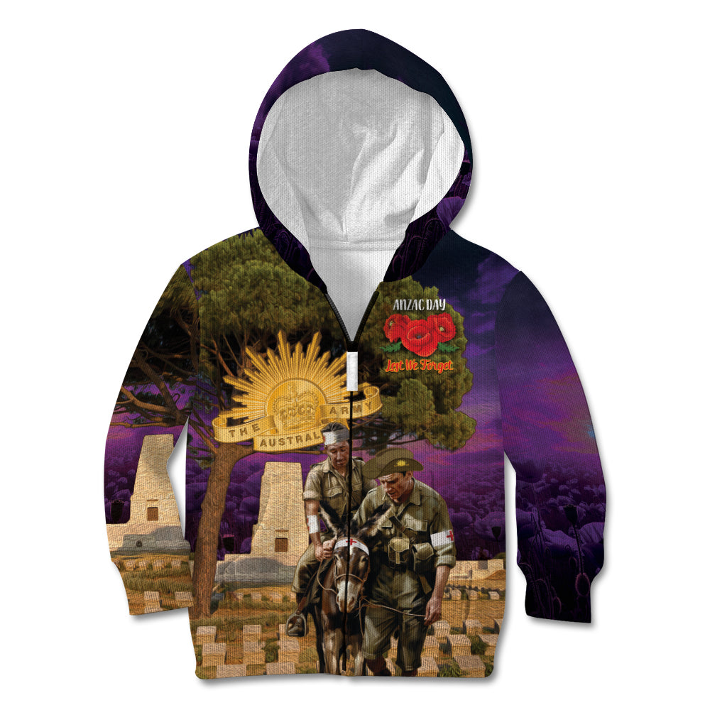 Australia ANZAC Day Kid Hoodie Lonesome Pine Australian Army With Donkey - Vibe Hoodie Shop