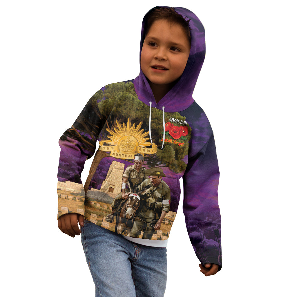 Australia ANZAC Day Kid Hoodie Lonesome Pine Australian Army With Donkey - Vibe Hoodie Shop